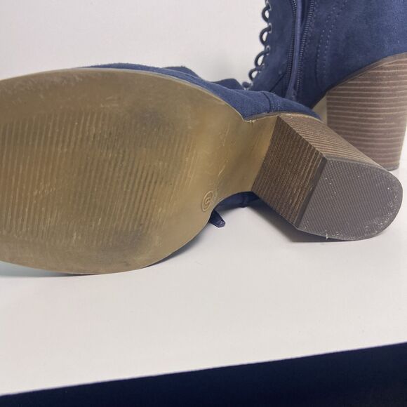 Candies Blue Suede Ankle Boot Women's 9M Side Zipper, Lace-up, 3.5" Heel - Picture 7 of 7